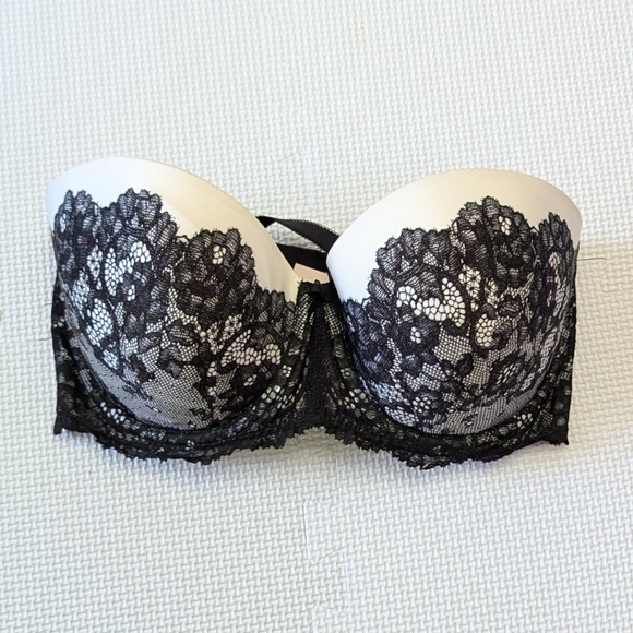 Victoria's Secret Other - Victoria's Secret Bra 32DDD White Black Lace Halter Strapless Dream Angels Push